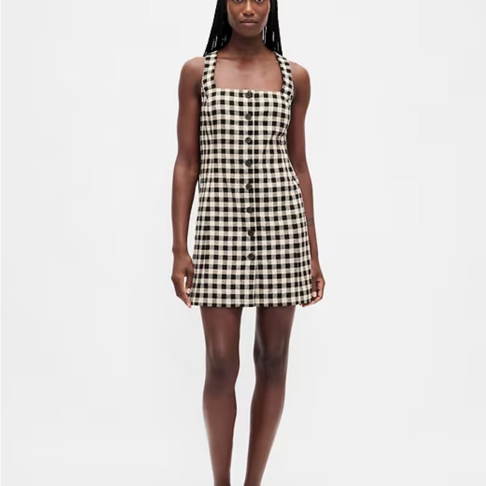 GAP Linen / Cotton Black and White Checkered Mini Dress